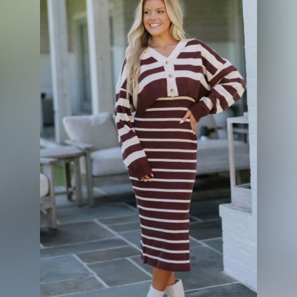 Mable Dresses & Skirts - MABLE Brown and Cream Striped Pencil Skirt